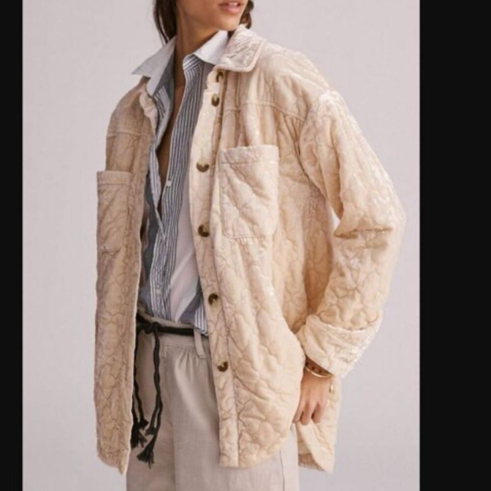 Anthropologie Quilted Velvet Button Up Shirt Jacket NEW Women’s Medium - Picture 2 of 12
